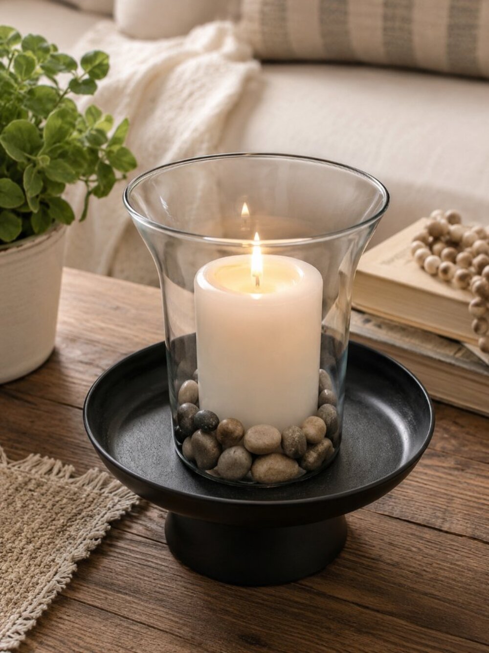 Modern Black Metal & Glass Hurricane Candle Holder Centerpiece Decor